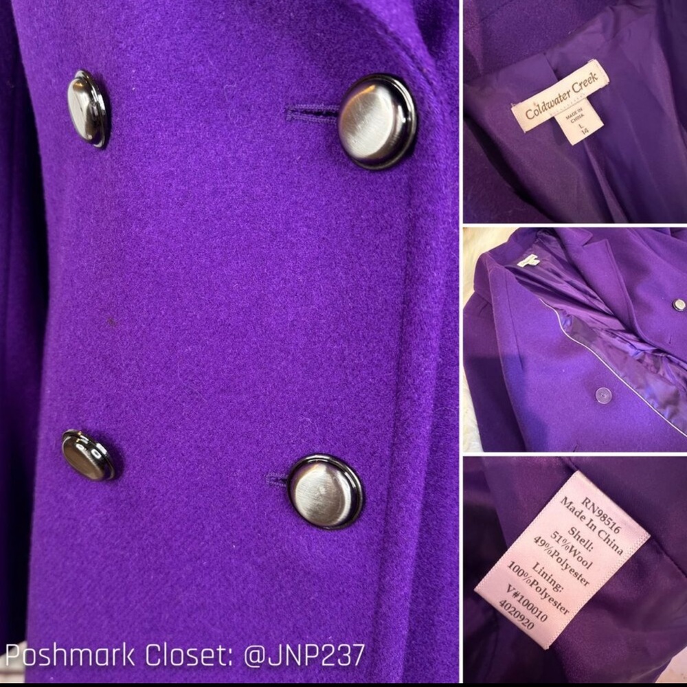 { Coldwater Creek } Violet Wool-Blend Peacoat - Picture 8 of 9